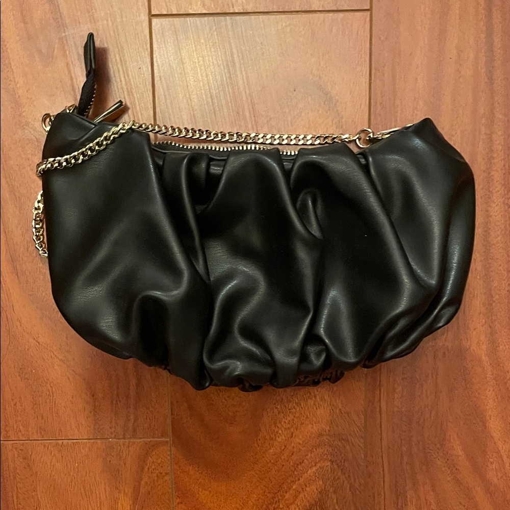 Express Black Gathered Clutch with Chain